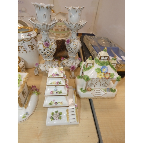 22 - Assorted ceramics, fish servers, berry spoons, hedgehog ornament, hand-painted candlesticks, Coalpor...