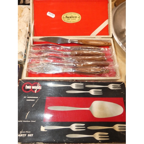 24 - EP to include fish knives and forks, teaspoons, Picquot ware teapot, tray, coffee pot etc....