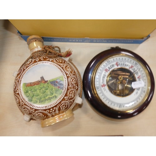 26 - Curios to include a circular wall barometer, flask, lighter, silver propelling pencil etc....