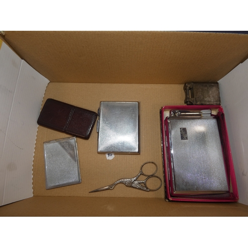 26 - Curios to include a circular wall barometer, flask, lighter, silver propelling pencil etc....