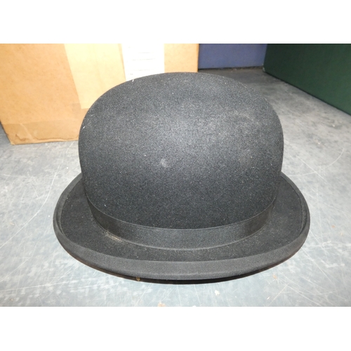 30 - Bowler hat (lining a/f), two biscuit boxes to include Carr's of Carlisle and Lang & Co Ltd....