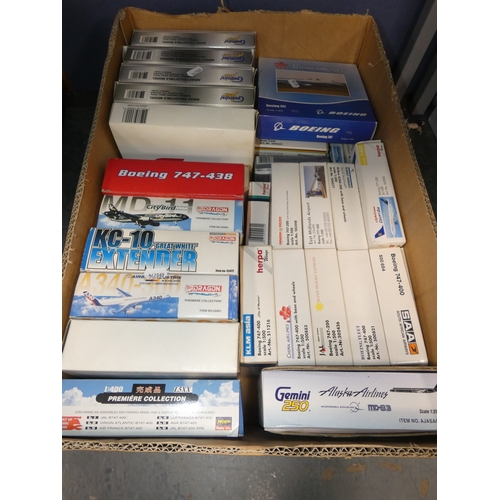 35 - Carton containing boxed model aircraft to include Boeing 747, Albatross, KC-10, Boeing 747-400, Chin...