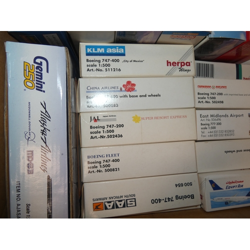 35 - Carton containing boxed model aircraft to include Boeing 747, Albatross, KC-10, Boeing 747-400, Chin...
