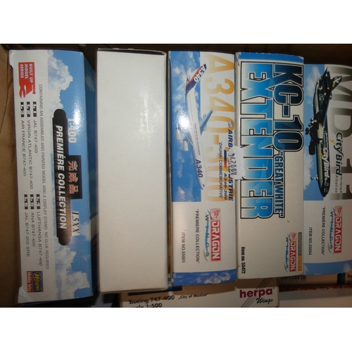 35 - Carton containing boxed model aircraft to include Boeing 747, Albatross, KC-10, Boeing 747-400, Chin...
