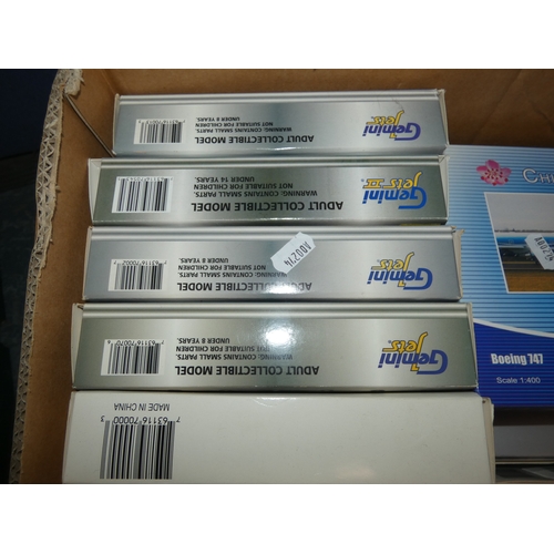 35 - Carton containing boxed model aircraft to include Boeing 747, Albatross, KC-10, Boeing 747-400, Chin...