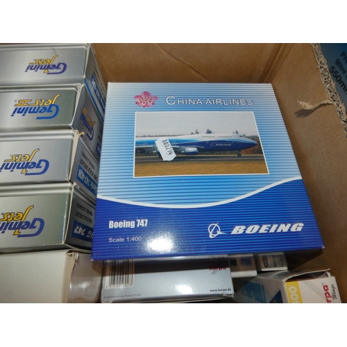 35 - Carton containing boxed model aircraft to include Boeing 747, Albatross, KC-10, Boeing 747-400, Chin...