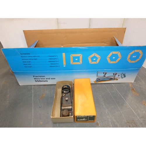 36 - Precision mitre box and saw, and a Stanley plane, both boxed....