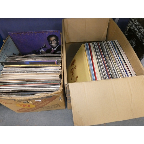 37 - Two cartons containing rock and pop vinyl records to include Led Zeppelin, Talking Heads, Dire Strai...