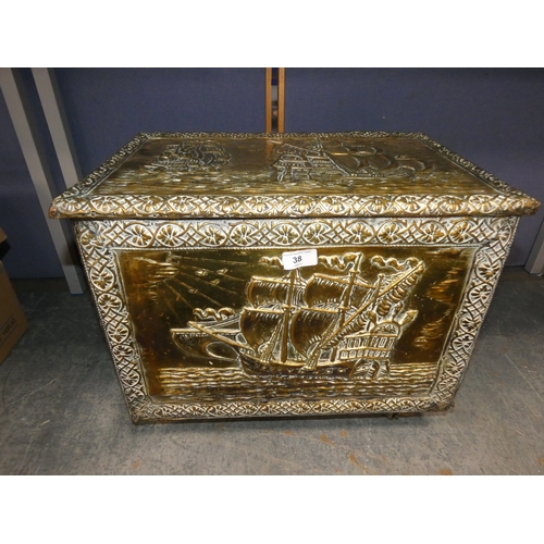 38 - Brass coal box on castors....