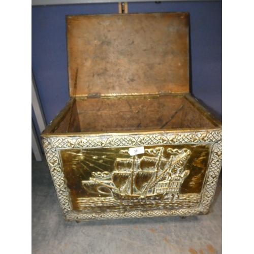 38 - Brass coal box on castors....