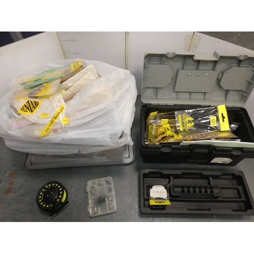 39 - Two cartons containing fishing accessories to include fly tying equipment, Airflo reel etc....