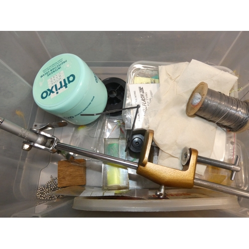 39 - Two cartons containing fishing accessories to include fly tying equipment, Airflo reel etc....