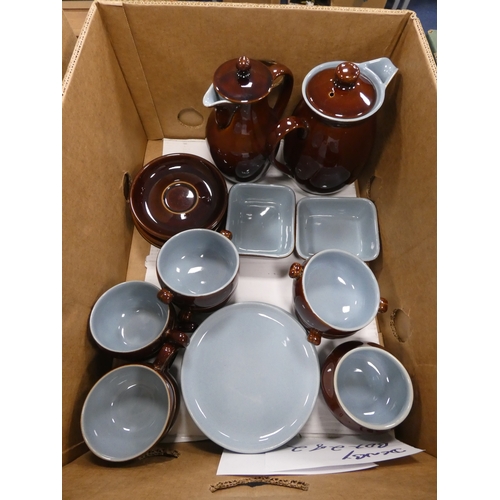 4 - Denby part tea and coffee set glazed in brown and pale blue....