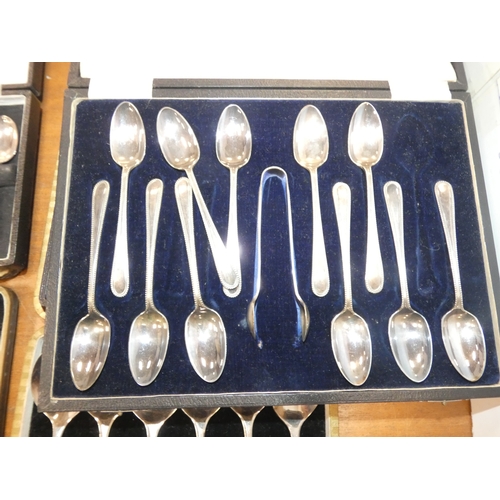 42 - Large collection of EP cutlery to include fish knives and forks, teaspoons, set of six silver-handle...