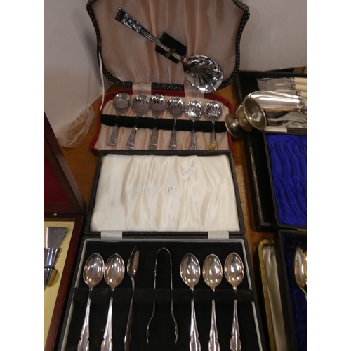 42 - Large collection of EP cutlery to include fish knives and forks, teaspoons, set of six silver-handle...