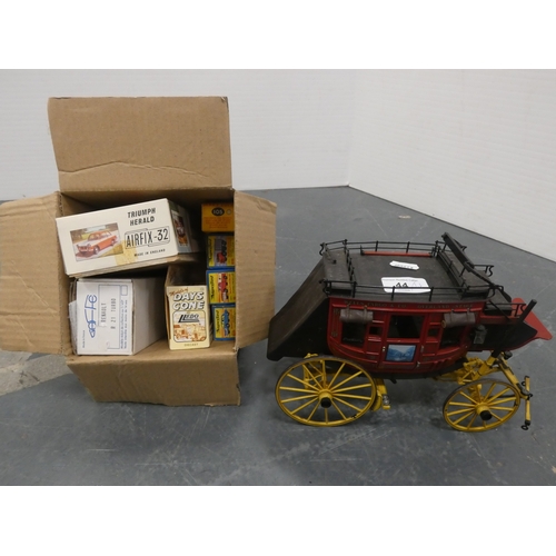 44 - Small carton containing models to include Airfix Triumph Herald, also Dinky and Days Gone examples, ...