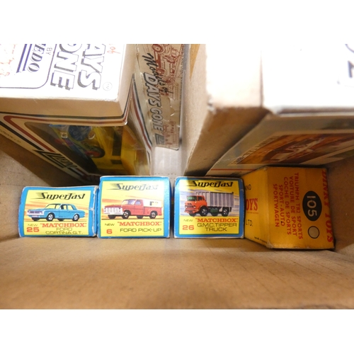 44 - Small carton containing models to include Airfix Triumph Herald, also Dinky and Days Gone examples, ...