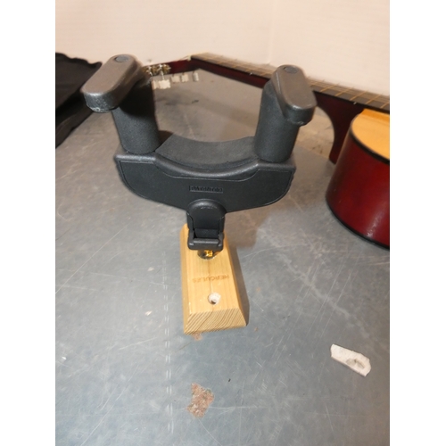 47 - Encore acoustic guitair, model ENC340FT, in carry case, and a guitar wall hook....