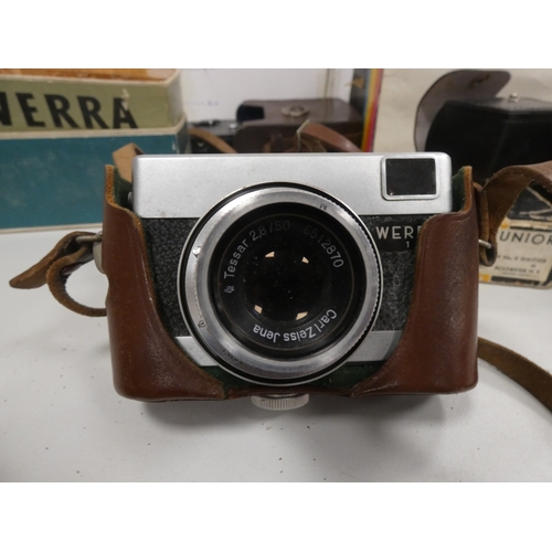 48 - Group of cameras to include Emi K, Polaroid, Kodak Junior Six-20 series II, Werra, cine-type camera ...