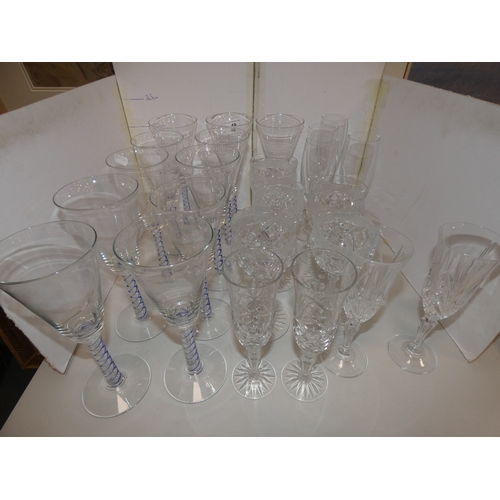 49 - Set of eleven matching wine glasses with airtwist stems, and other crystal and glass wine glasses....