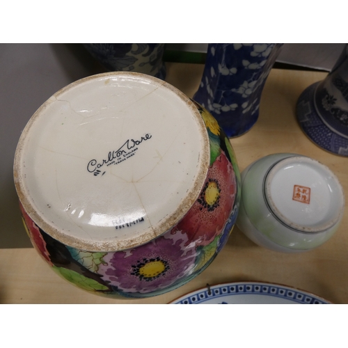 54 - Group of ceramics and porcelain to include antique Delft tin glazed charger, Carlton Ware 'Hollyhock...