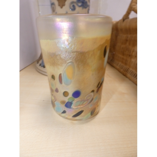 58 - Antique pottery jardini&egrave;re stand decorated with scrolls and fleur-de-lys motifs, quantity of ...