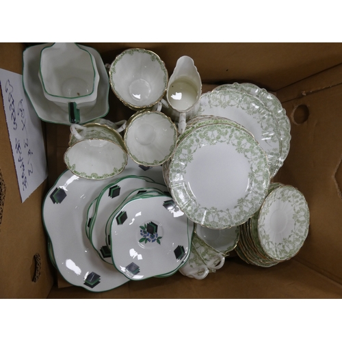 7 - Three cartons containing green and white china teawares to include Royal Staffordshire, Rosina, Art ...