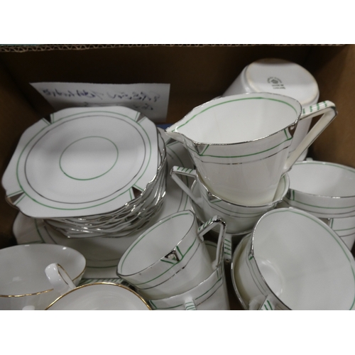 7 - Three cartons containing green and white china teawares to include Royal Staffordshire, Rosina, Art ...