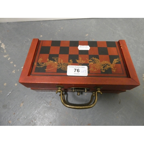 76 - Modern boxed Chinese export chess pieces in red and white resin, depicting various immortals and oth... 