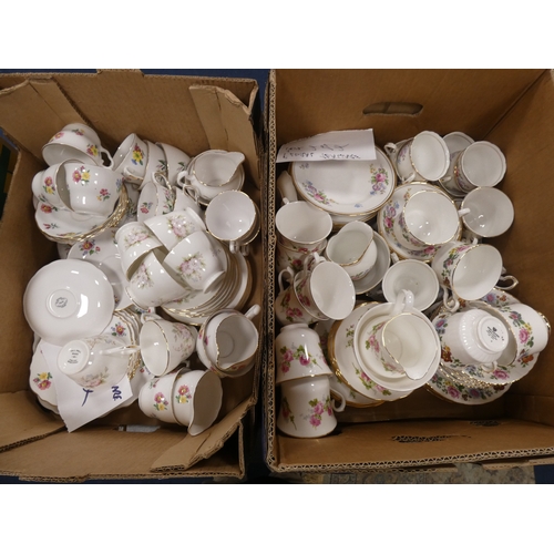 8 - Two cartons containing assorted floral decorated china tea and dinnerwares to include Pall Mall, Val...