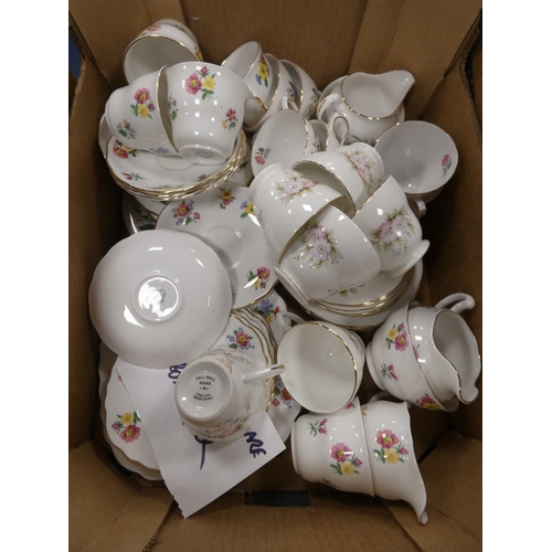 8 - Two cartons containing assorted floral decorated china tea and dinnerwares to include Pall Mall, Val...