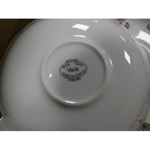 8 - Two cartons containing assorted floral decorated china tea and dinnerwares to include Pall Mall, Val...