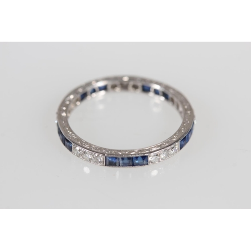 174 - Antique platinum ladies eternity ring set with sapphires and diamonds, 0.45ct of diamonds and sapphi... 