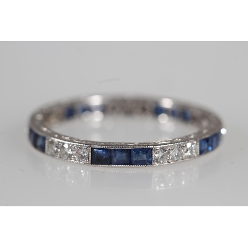 174 - Antique platinum ladies eternity ring set with sapphires and diamonds, 0.45ct of diamonds and sapphi... 