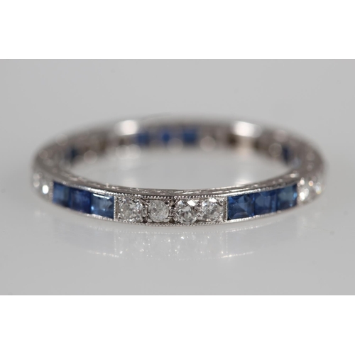 174 - Antique platinum ladies eternity ring set with sapphires and diamonds, 0.45ct of diamonds and sapphi... 