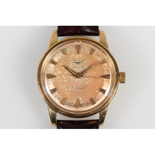 179 - Gold cased gents Longines Conquest automatic wristwatch, the champagne coloured dial with baton mark... 