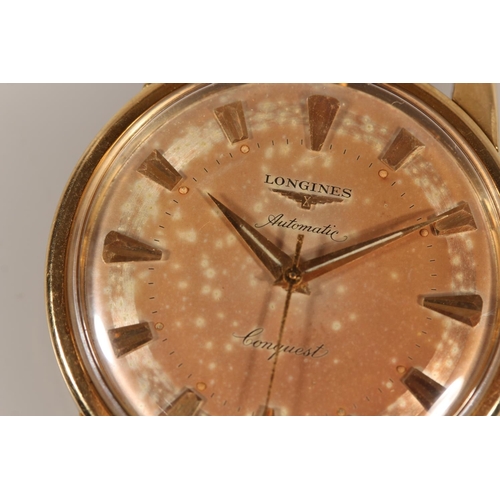 179 - Gold cased gents Longines Conquest automatic wristwatch, the champagne coloured dial with baton mark... 