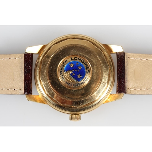 179 - Gold cased gents Longines Conquest automatic wristwatch, the champagne coloured dial with baton mark... 