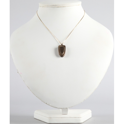 107 - Gilt locket of shield form on 9ct chain, chain weight 1g approx.
