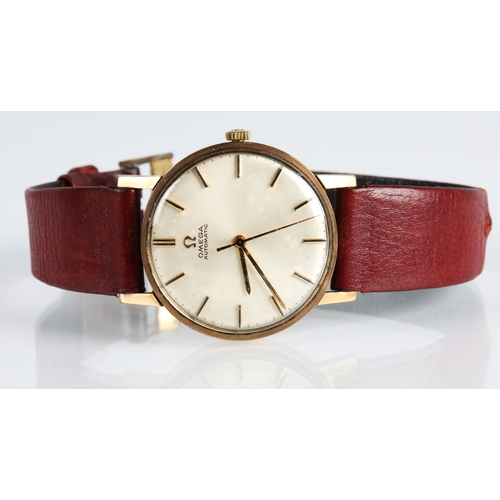 80 - Gents 9ct gold cased Omega Automatic wristwatch on leather strap, boxed