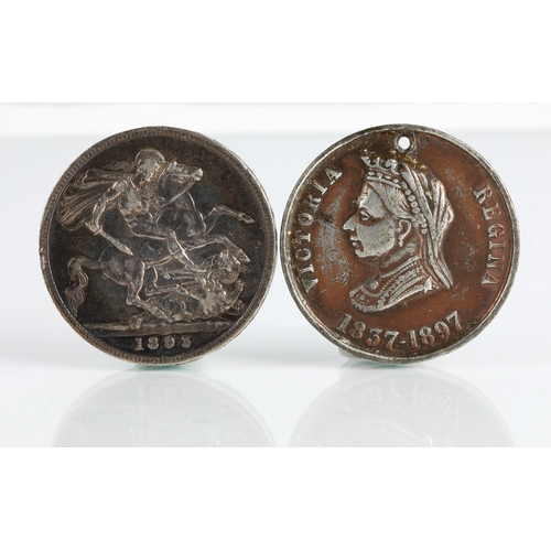 93 - Victorian Silver crown 1895 and a Victoria medallion