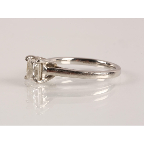 52A - Platinum ring set with square cut diamond solitaire, diamond is lab grown and just under 1ct in weig... 