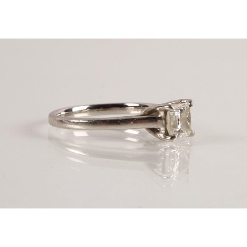52A - Platinum ring set with square cut diamond solitaire, diamond is lab grown and just under 1ct in weig... 