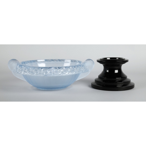22 - Blue frosted glass pedestal bowl, diameter 26cm.