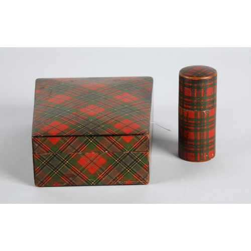 23 - Mauchline Tartan ware box and cylindrical box (2).