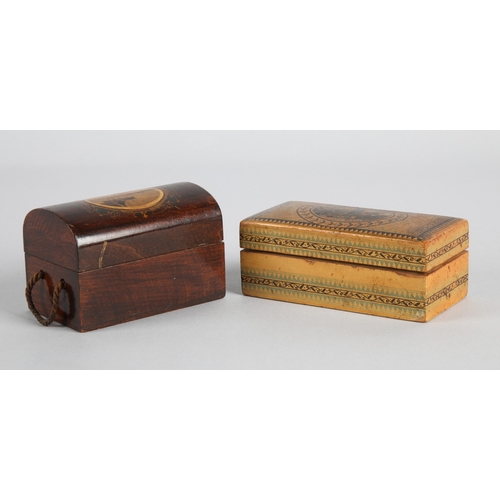 24 - Two Mauchline ware trinket boxes, with central oval design depicting 'Dryburgh Abbey' and 'Berwick' ... 