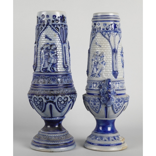 26 - German Westerwald style cobalt blue decorated footed vases, both approx. 31cm h.