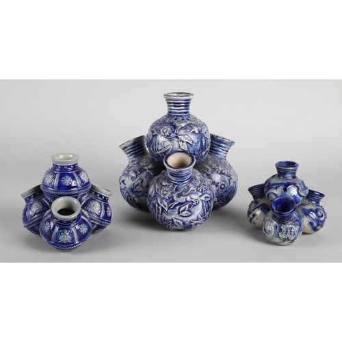 30 - Three German salt-glazed cluster vase sets (3).