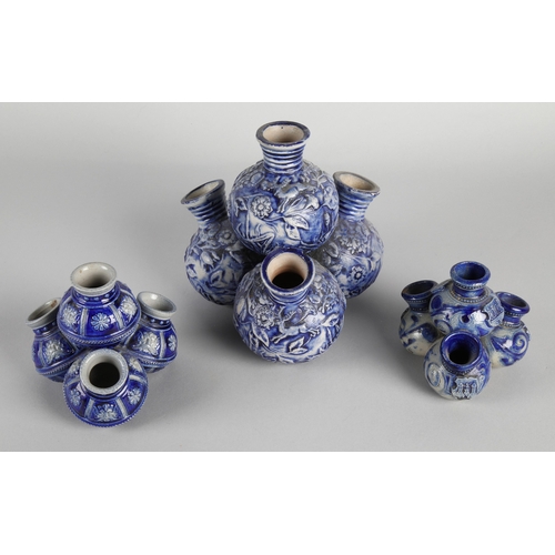 30 - Three German salt-glazed cluster vase sets (3).