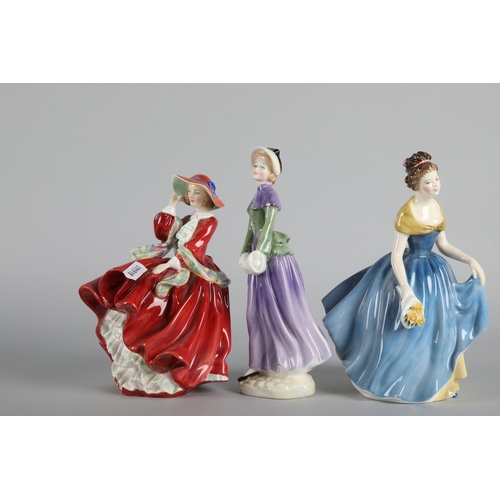 34 - Five Royal Doulton figures to include 'Paisley Shawl' HN 1988, 'Top o' the Hill' HN 1834, 'Florence'... 